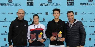 Ángel Guerrero y María Berlanga ganan el Mutua Madrid Open Sub 16 celebrado en el Rafa Nadal Sports Centre Ángel Guerrero y María Berlanga campeones del Mutua Madrid Open Sub 16, celebrando en el Rafa Nadal Sports Centre