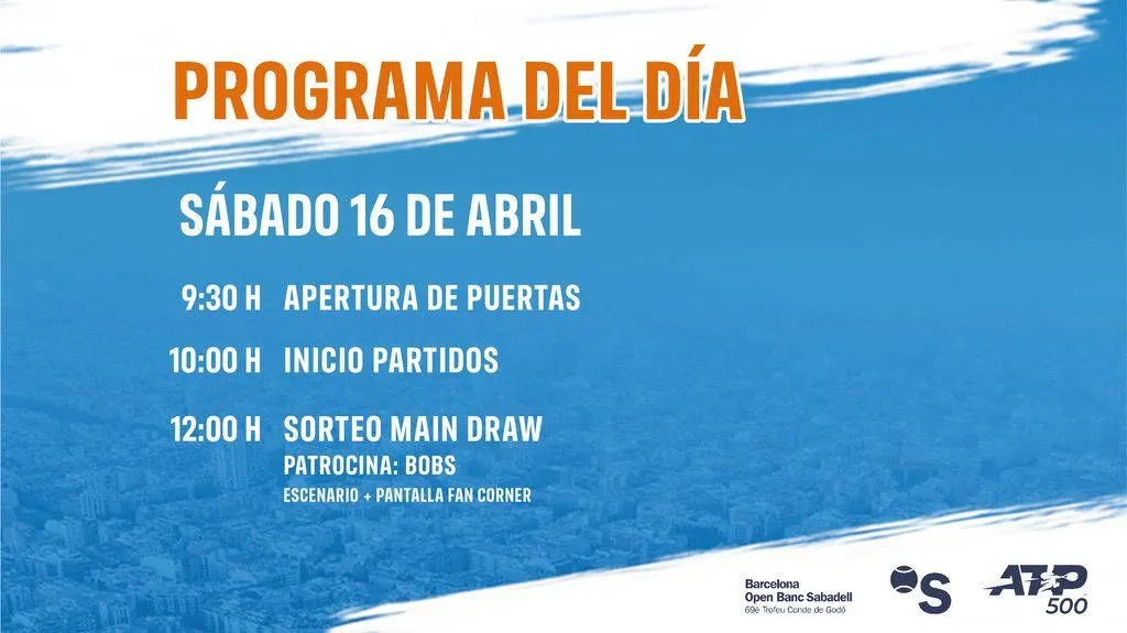 Barcelona Open Banc Sabadell. Programa del día sábado 16 de abril