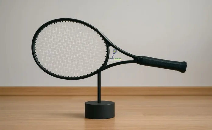 raqueta sobre un soporte mostrando su punto de equilibrio - balance raqueta tenis balance raqueta tenis