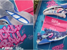 Joma y Pickle Pro Tour presentan su primera edición de zapatillas especiales para el circuito nacional Zapatillas oficiales Joma Picklet edición especial Pickle Pro Tour 2026 en colores azul y blanco.