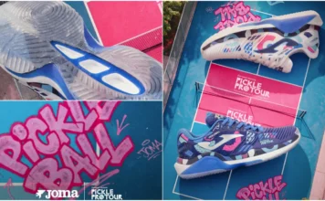 Joma y Pickle Pro Tour presentan su primera edición de zapatillas especiales para el circuito nacional Zapatillas oficiales Joma Picklet edición especial Pickle Pro Tour 2026 en colores azul y blanco.