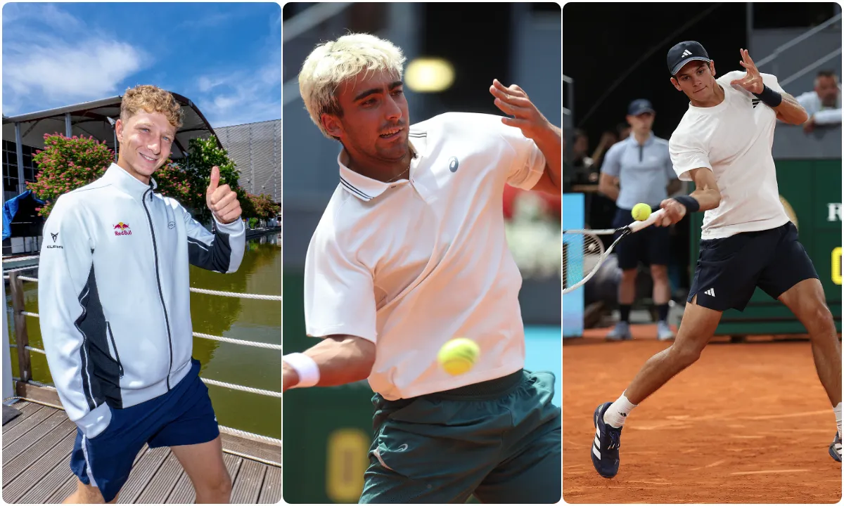 Martín Landaluce, Dani Merida, y Carlos Jodar, en el Mutua Madrid Open 2026