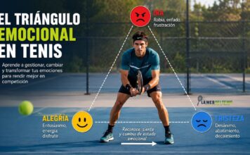El triángulo emocional: la herramienta mental que ayuda al tenista a recuperar el control durante un partido Tenista realizando un ejercicio de entrenamiento mental basado en el triángulo emocional para mejorar la gestión de las emociones durante la competición.