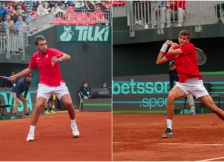 Rafael Jódar y Daniel Mérida durante sus partidos con España ante Chile en la Copa Davis.