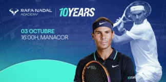 Rafa Nadal volverá a las pistas el 3 de octubre por el décimo aniversario de su Academia Rafa Nadal durante su regreso a las pistas en la Rafa Nadal Academy de Manacor